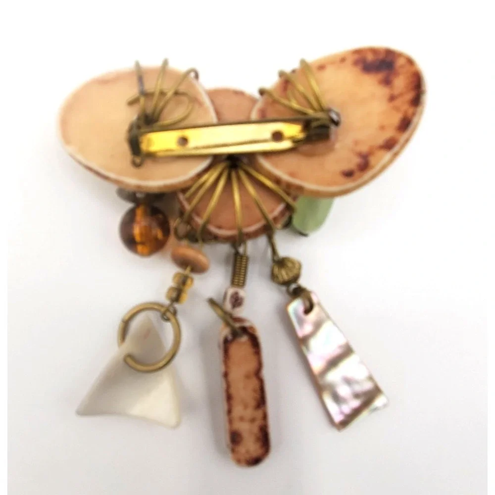 Vintage Artisan Mixed Media Brooch OOAK Organic Shell Seed Pod Pin